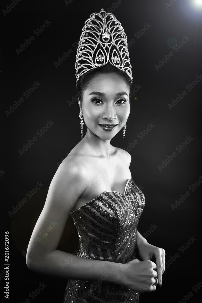 Miss Pageant Contest in Evening Ball Gown dress with Diamond Crown ...