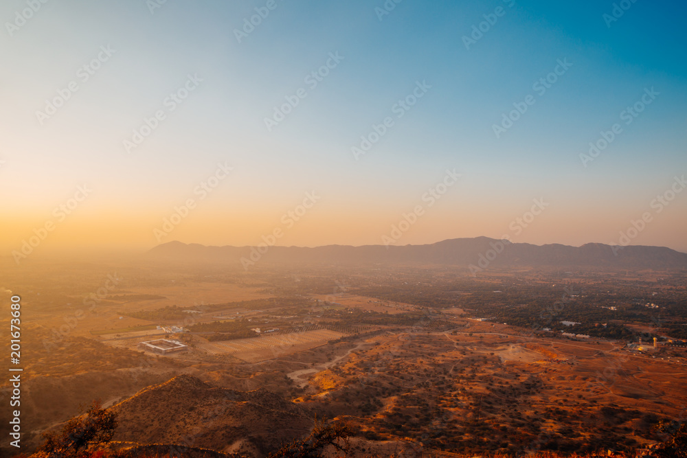 Sunset mountain view from Savitri Mata Temple in Pushkar, India