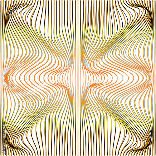 Vector illustration of gradient golden and grey distort and deformation net or mesh warp texture on white background.