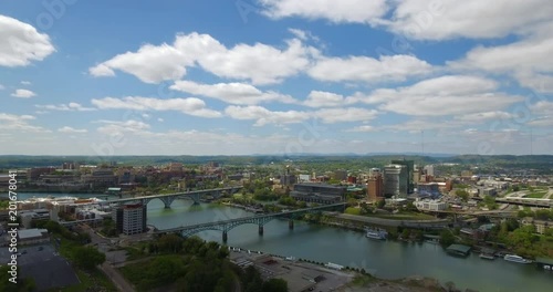 Over Downtown Knoxville Tennessee River City Skyline Sunsphere Tower 4k