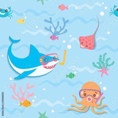 Undersea background with marine life pastel color design to seamless pattern.