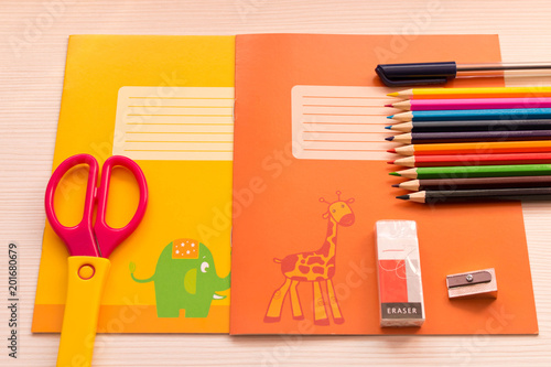 Various school accessories on the Desk . Back to school . School concept © Aliaksandr
