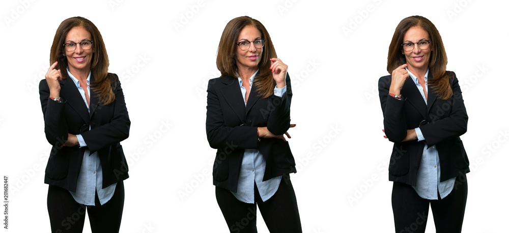 Obraz premium Middle age business woman confident and happy with a big natural smile laughing over white background