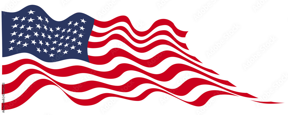 Naklejka premium USA flag flying on white vector illustration.