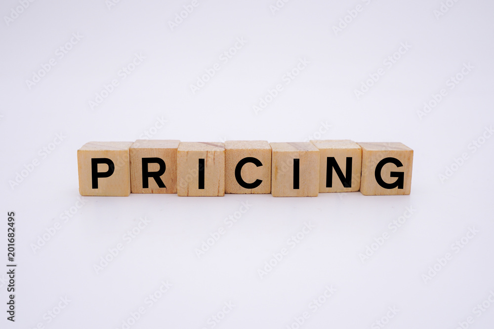 PRICING Word Written In Wooden Cube PRICING Word Written In Wooden Cube