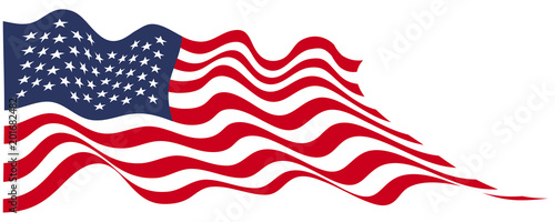 USA flag flying on white vector illustration.