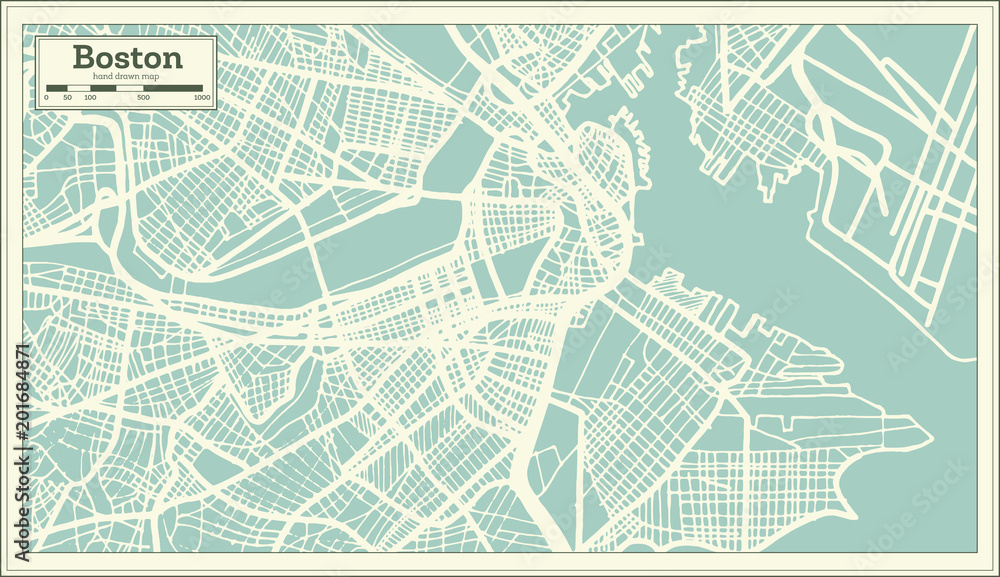 Boston USA City Map in Retro Style. Outline Map.