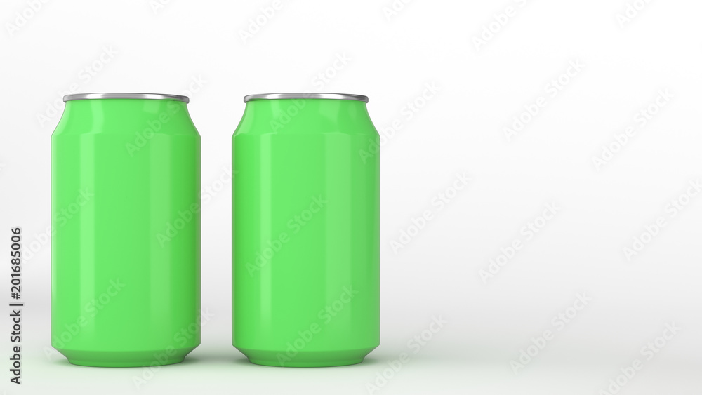 Two small green aluminum soda cans mockup on white background Two small green aluminum soda cans mockup on white background