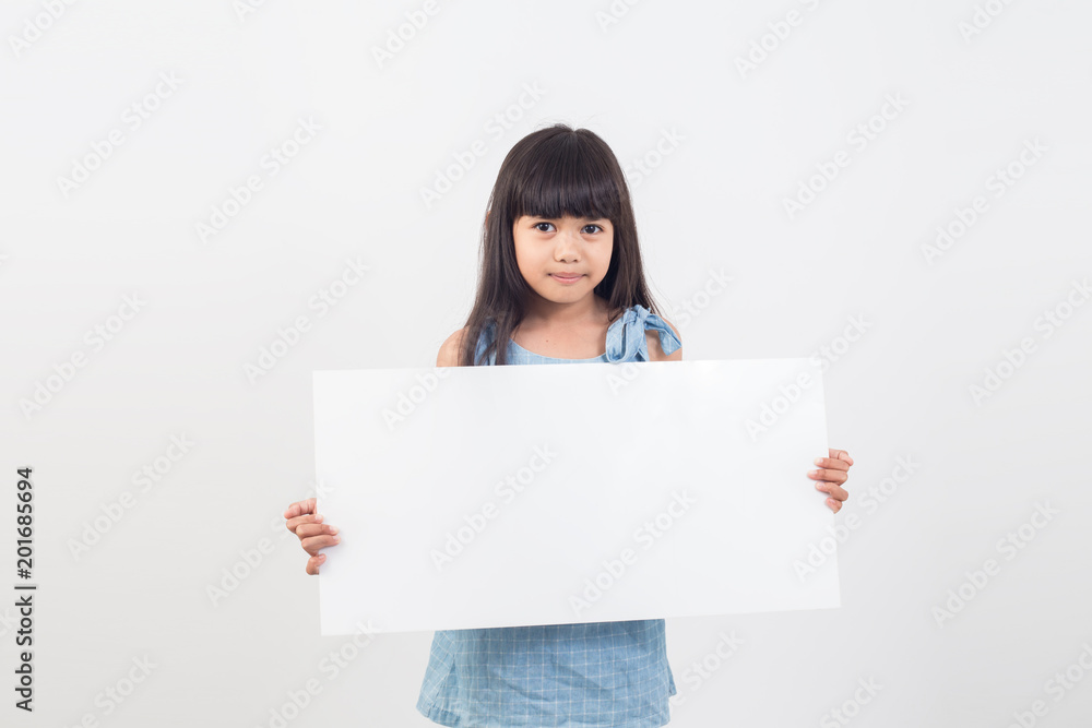 asian student girl holding a blank poster for text or ad. asian student girl holding a blank poster for text or ad.