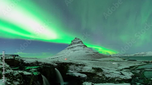 Timelapse of aurora borealis at kirkjufell mountain iceland