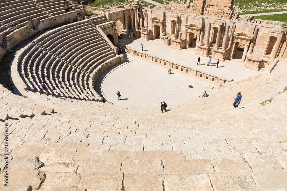Ruins of the ancient north theater at the historical city of Jerash, Jordan