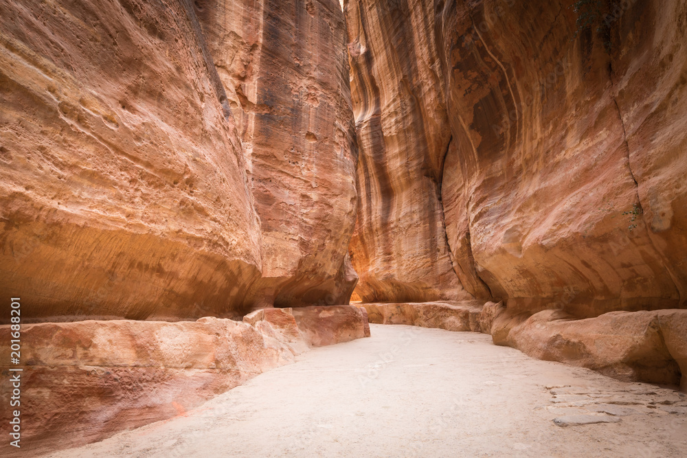 Fantastic beauty of the Siq gorge in Petra, Jordan