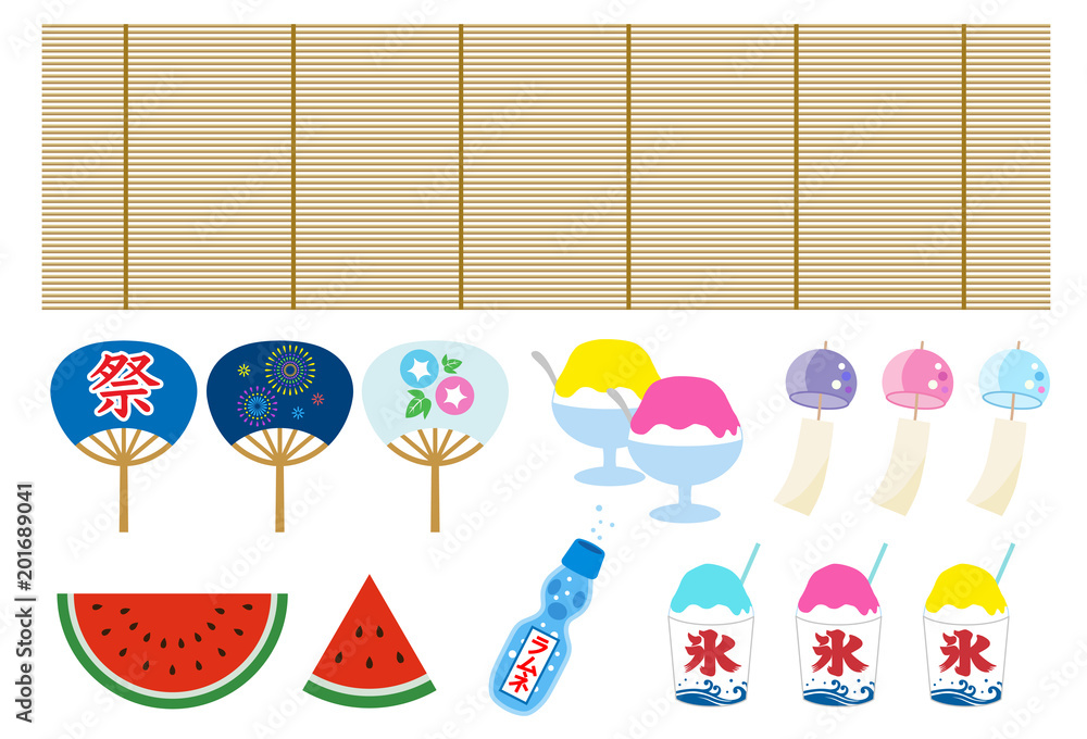 夏のイラストアイコン すだれセット Stock Vector Adobe Stock
