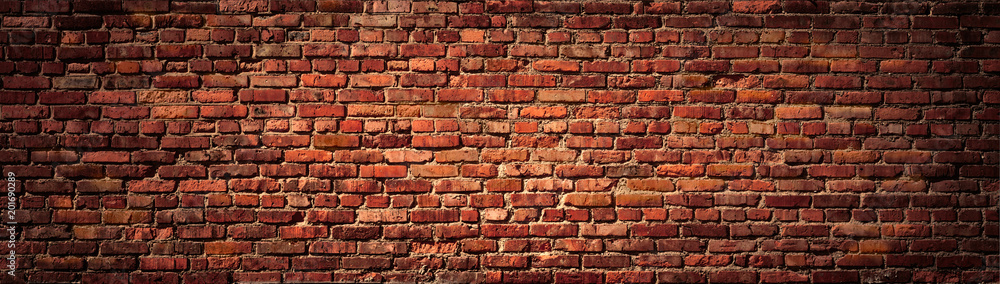 Old Red Brick wall panoramic view.