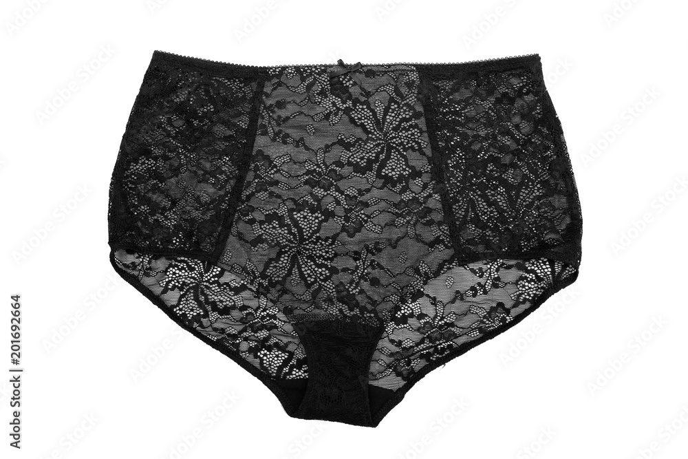 Black lace Women's cotton panties. Isolate on white Black lace Women's cotton panties. Isolate on white