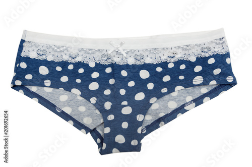 Blue Women's cotton panties. Isolate on white