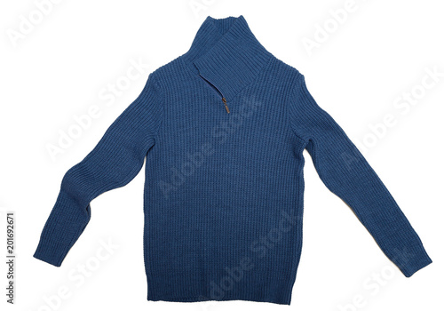 Knitted blue sweater. Isolate on white