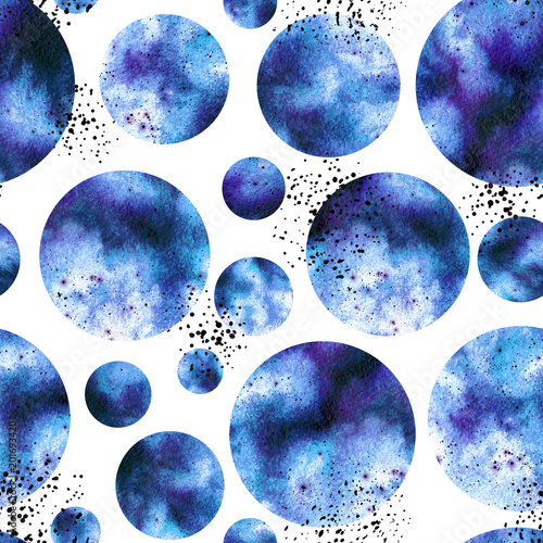 Seamless Pattern of Watercolor Circles and Dots