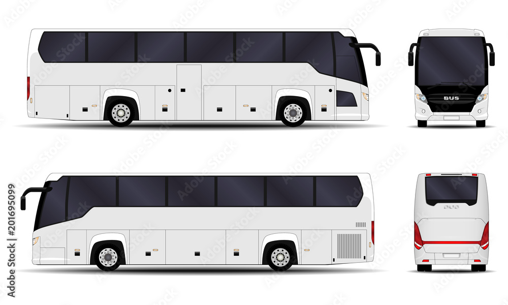 realistic bus. side view; front view; back view realistic bus. side view; front view; back view