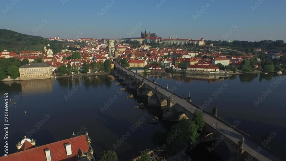 Aerial view of Charles Bridge and buildings Aerial view of Charles Bridge and buildings