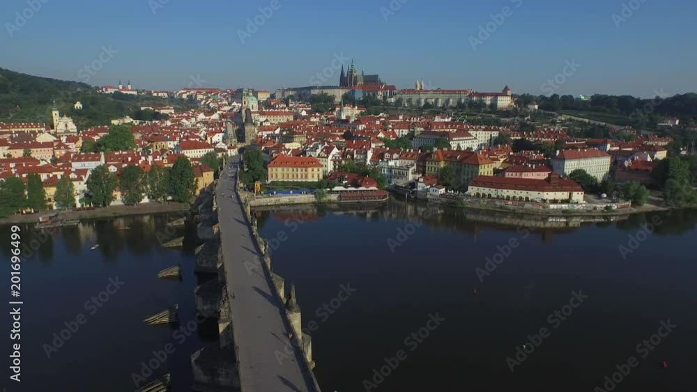Aerial view of Charles Bridge and Prague Castle