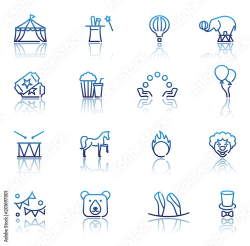 Circus icons set in linear style