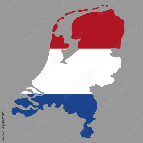 silhouette country borders map of Netherlands on national flag background of vector illustration