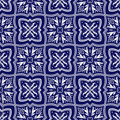Italian tile pattern vector seamless with floral ornaments. Portuguese azulejo  mexican talavera  spanish majolica or delft dutch.   eramic texture for mosaic kitchen wall or venetian bathroom floor.