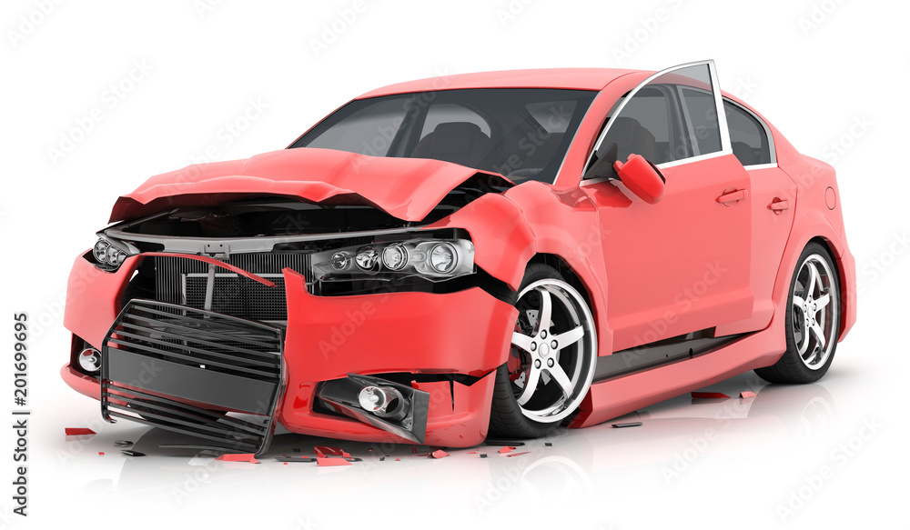 Naklejka premium Czerwona kraksa samochodowa na odosobnionym białym tle