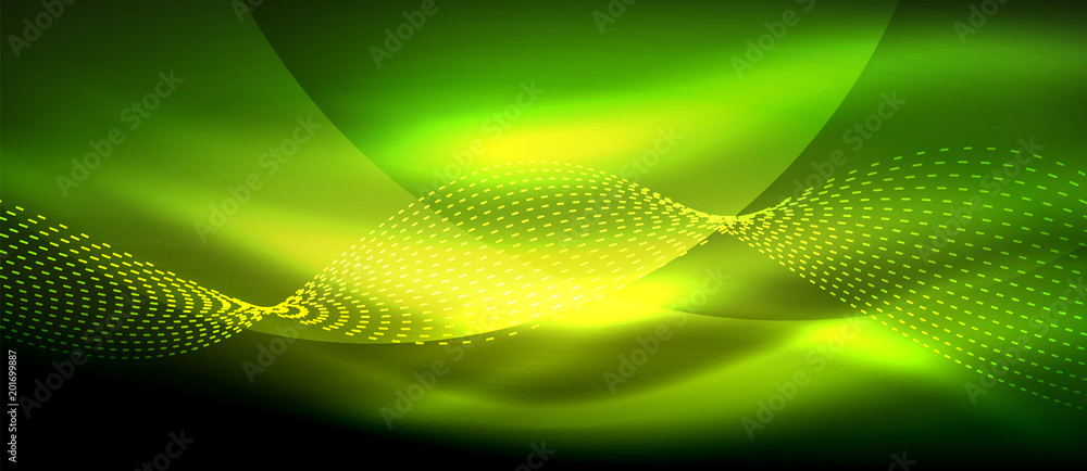 Glowing abstract wave on dark, shiny motion, magic space light. Techno abstract background Glowing abstract wave on dark, shiny motion, magic space light. Techno abstract background