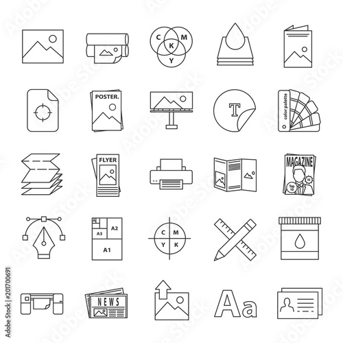 Printing linear icons set