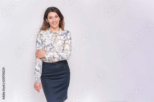 beautiful girl on a white background in different poses