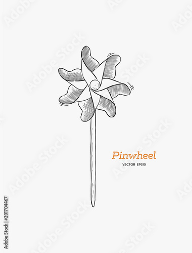 pinwheel , paper windmill hand draw sketch vector.