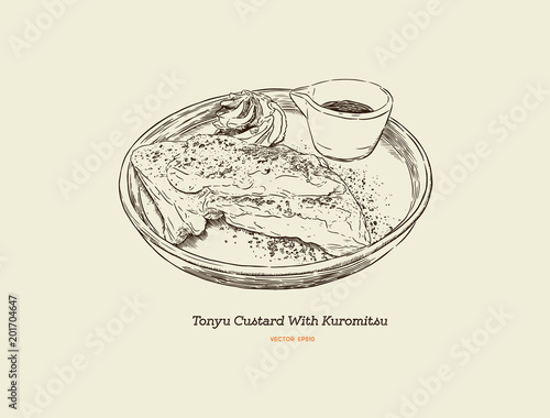 Tofu Custard or soy milk Créme Brûlée with brown sugar. vector illustration.