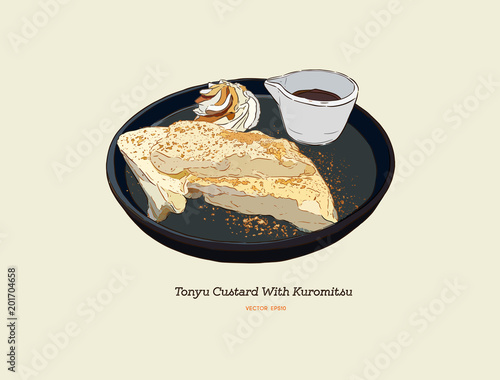 Tofu Custard or soy milk Créme Brûlée with brown sugar. vector illustration.
