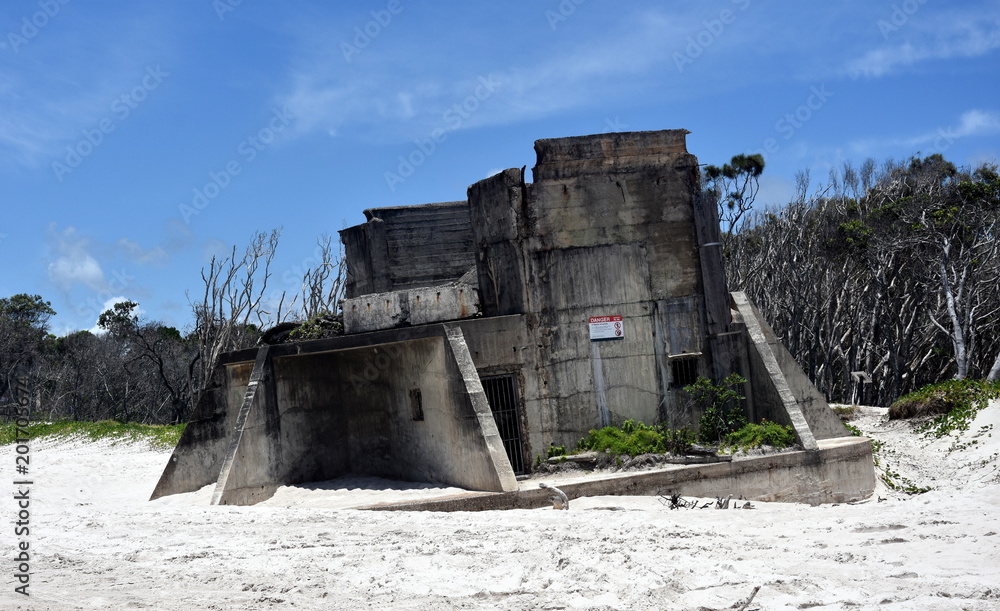 Bribie Island, Australia - Dec 29, 2017. Fort Bribie, Gun emplacement in Bribie Island National Park. The naval site of Fort Bribie was built at the outbreak of WWII.