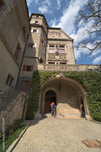 Sigmaringen (Zollernalbkreis), Baden-Württemberg, Deutschland - April 21, 2018 : Blick auf die Eingangstüre von Schloss Sigmaringen.