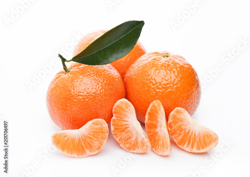Fresh organic mandarin tangerine fruit with leaves