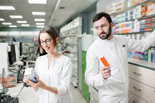 Pharmacists working in the pharmacy store