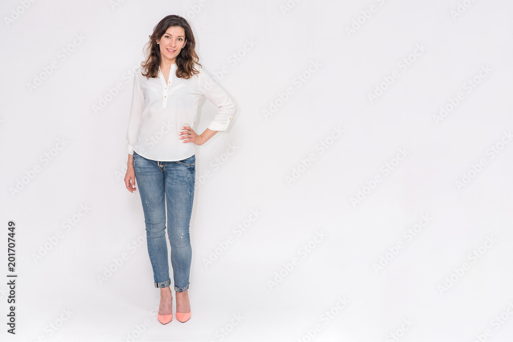 beautiful girl on a white background in different poses beautiful girl on a white background in different poses