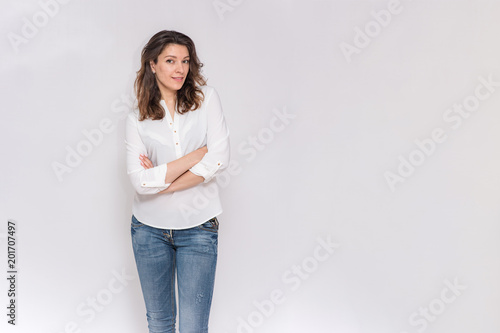 beautiful girl on a white background in different poses