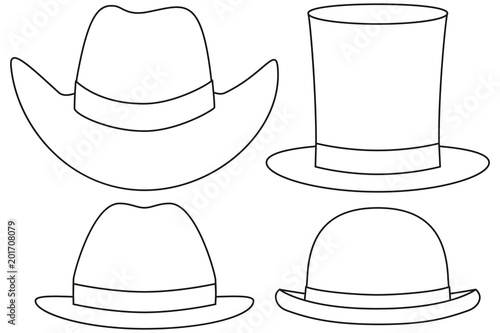 Line art black and white hat set 4 element