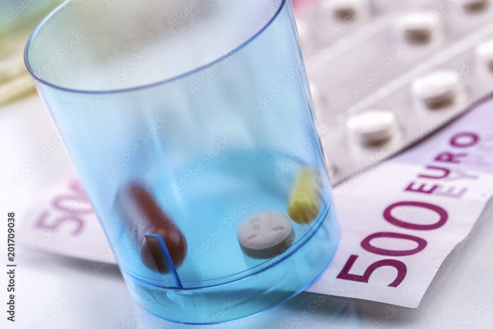 capsules up ticket euro, concept of health copay capsules up ticket euro, concept of health copay