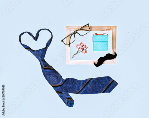 Postcard, Father's Day, Male tie, mustache, glasses, gift box, L photo