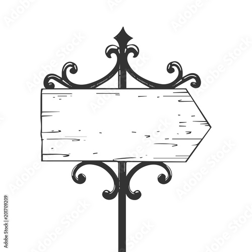 Old urban road signpost engraving vector