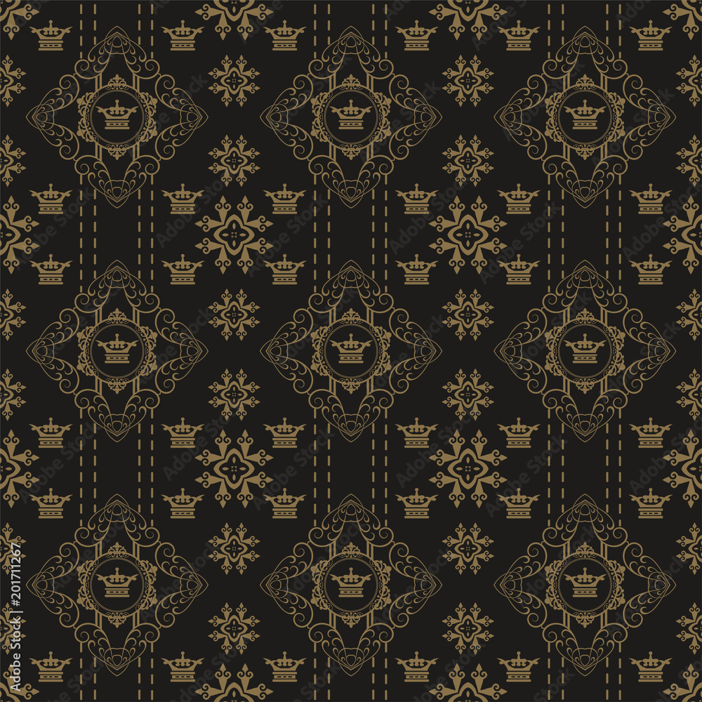 Vintage royal pattern with vector damask seamless pattern. Baroque damask pattern vector. Seamless baroque style damask background.