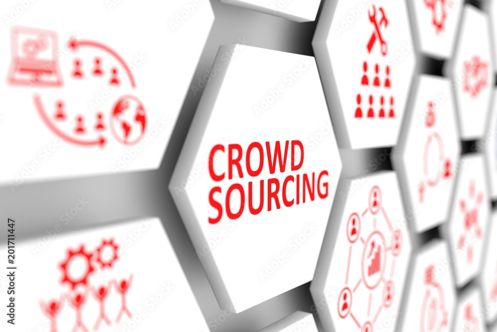 Crowd sourcing concept cell blurred background 3d illustration