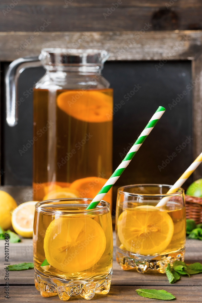 Refreshing cold tea with lemon Refreshing cold tea with lemon