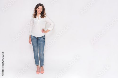 beautiful girl on a white background in different poses
