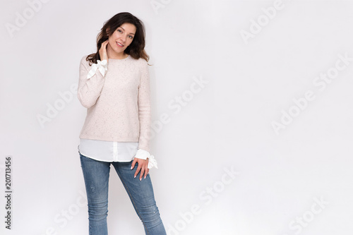 beautiful  girl on a white background in different poses